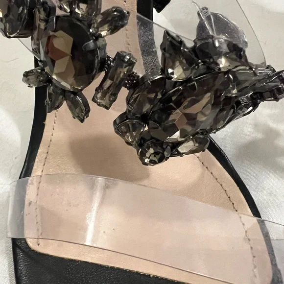 Schutz Laureen Mules Deluxe Nappa Black Crystal Embellished Party Heels - Picture 3 of 6